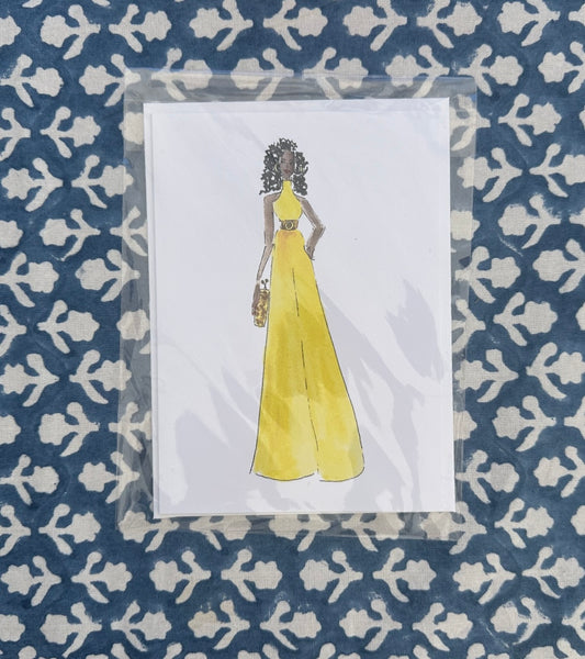 Yellow Suit Lady Card