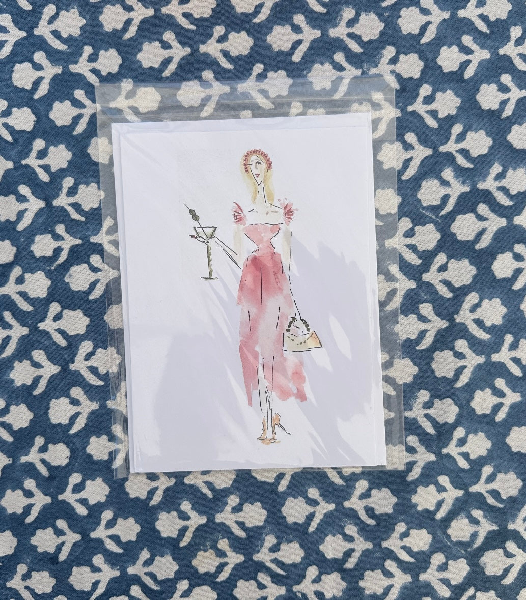 Coral Dress Lady Card